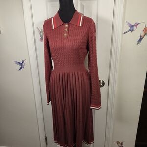ZESICA Red Knit Midi Sweater Dress L